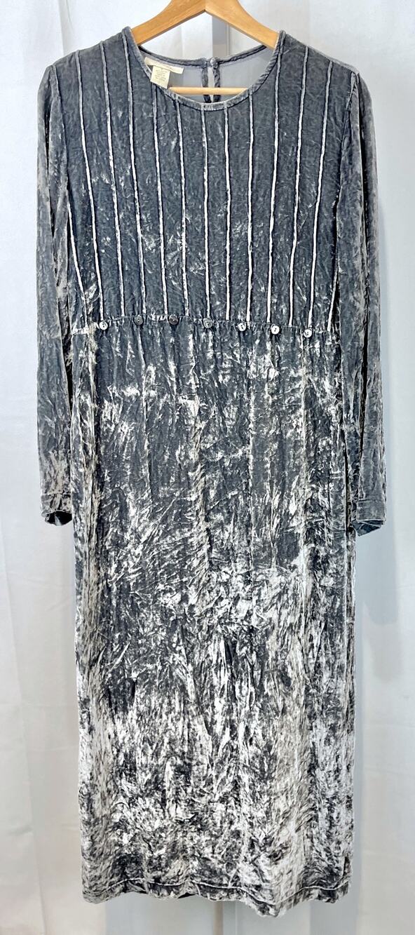 J. JILL Rayon Silk Velvet Maxi Dress Pintuck Pleat Long Sleeve Silver Gray S